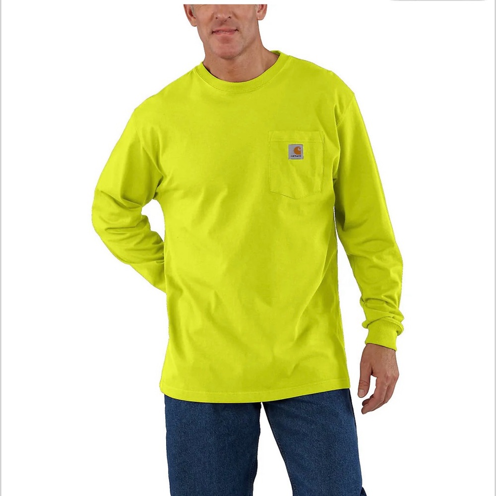 CARHARTTT Heavyweight Long-sleeve Pocket Shirt Brite Lime Yellow SIZE LARGE TALL